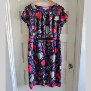 Boden Pink & Purple Silk Blend Circle Print Sheath Dress US 8